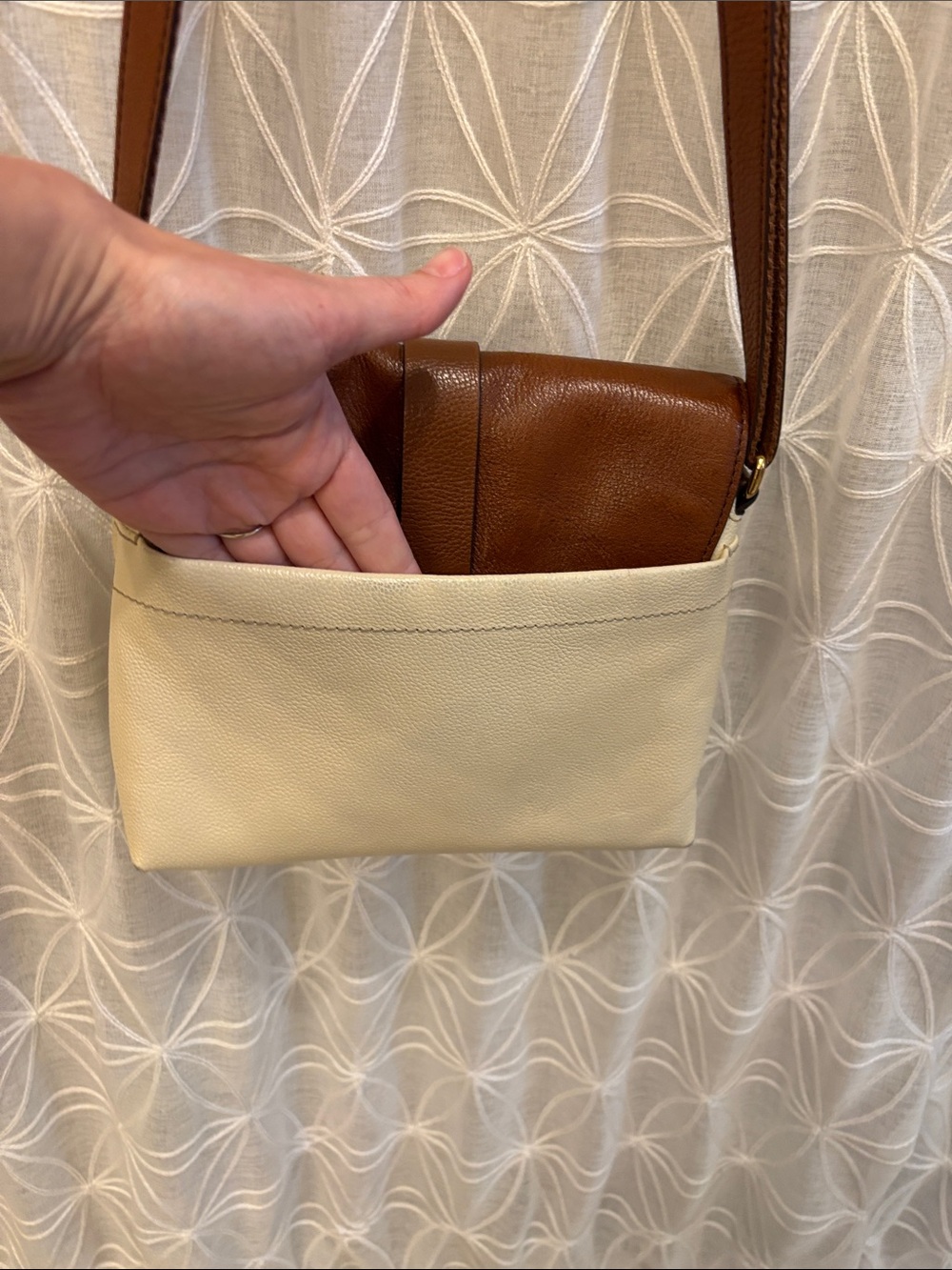 Fossil Tri-Tone Leather Crossbody in Brown, Black, Cream - Picture 9 of 13